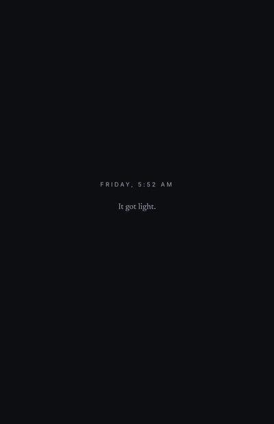 Page 11 of 16: Friday, 5:52 AM: it got light